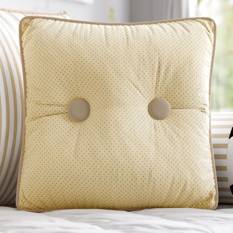 Almofada Botões Amarelo/Bege Poá 38cm