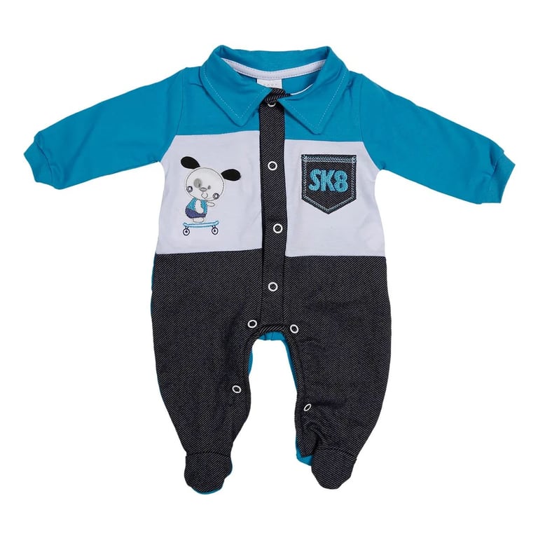 Saída Maternidade Baby Gijo Malha Bordado Dog Skate + Manta Azul Royal Tam P