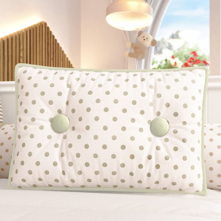 Almofada Retangular Poá com Botões Rosa 43cm