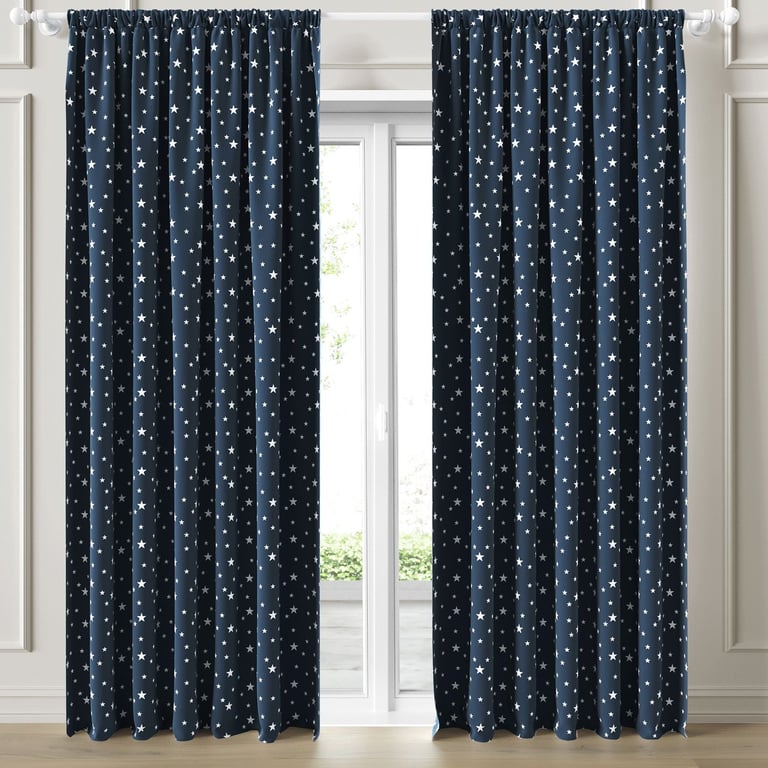 Cortina Infantil e Bebê Estrelinhas Branco e Azul Marinho