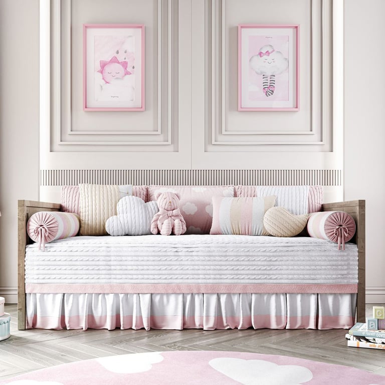 Kit Cama Babá Tricot Nuvem Rosa