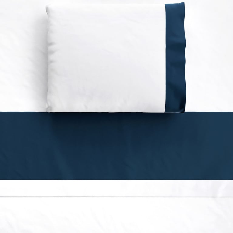 Jogo de Lençol Berço Azul e Branco 3 peças