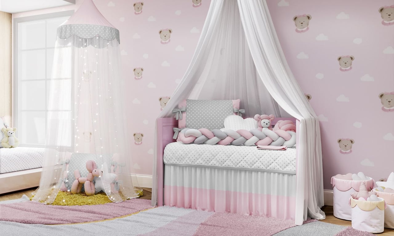Kit Berço Trança Poá Rosa