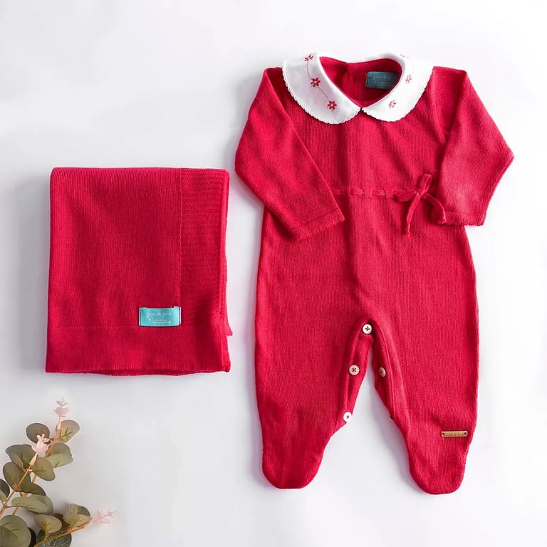 Saída Maternidade Tricot Pink Com Gola 02 Peças