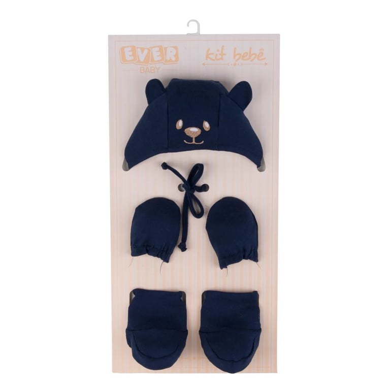 Kit Bebê Sapatinho, Touca e Luva Ursinho Azul