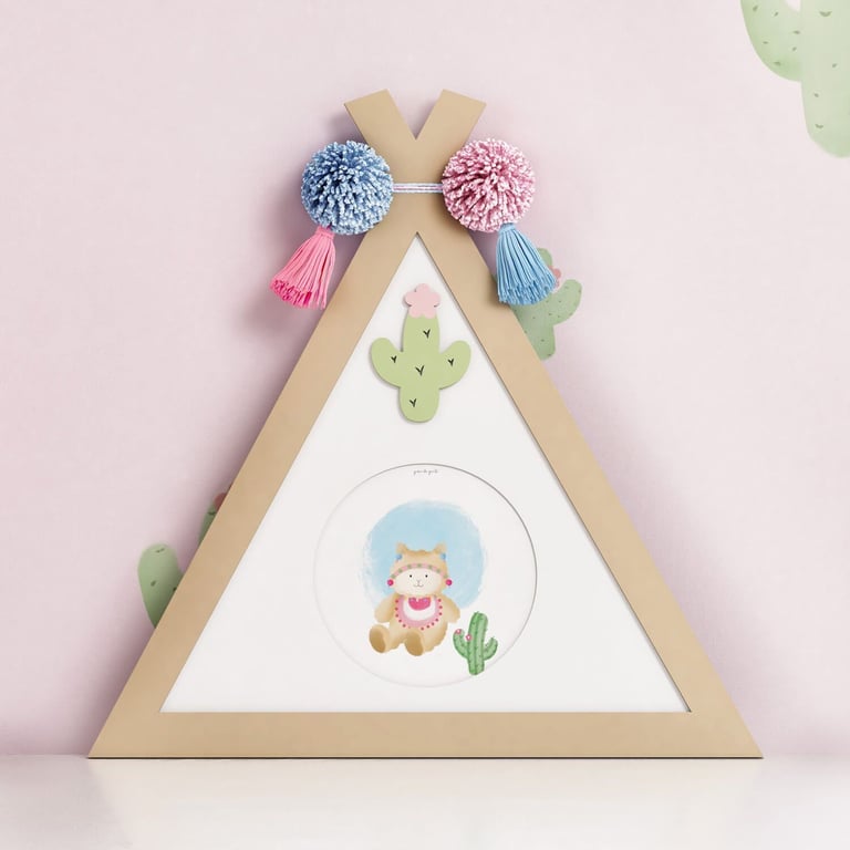 Porta Retrato MDF Cabana Cacto e Pompom 10cm