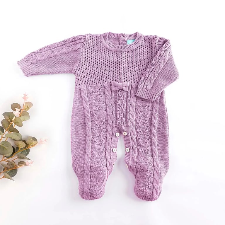 Macacão Tricot Trança Laço Lilás Tam M