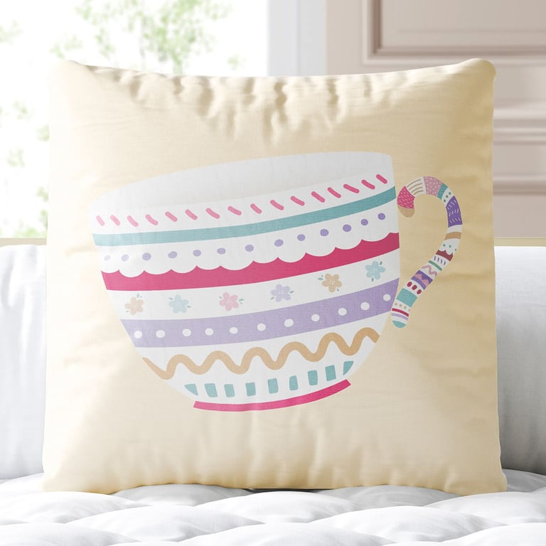 Almofada Quadrada Xícara Colorida 30cm