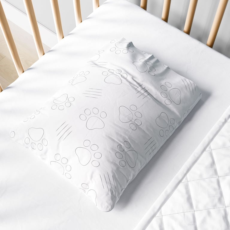 Fronha Bebê Patinhas e Risquinhos Cinza