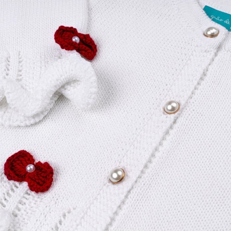 Casaquinho Tricot Ladylike Pérola Branco e Azul Marinho — vista alternativa