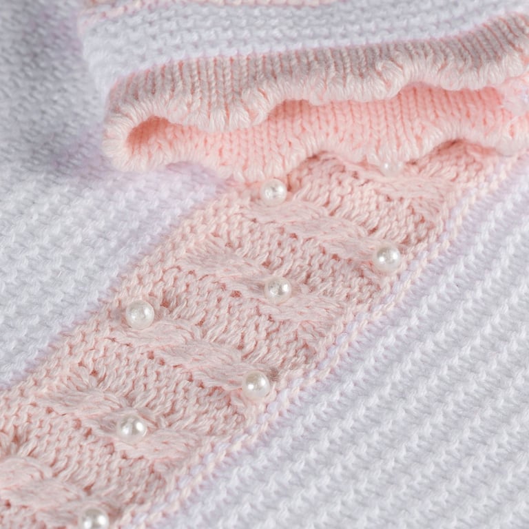 Saída Maternidade Tricot Macacão com Pérolas Branco e Rosa 02 Peças — vista alternativa