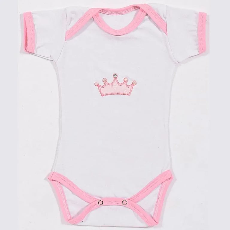 Body Manga Curta Coroa Rosa 3 a 6 Meses