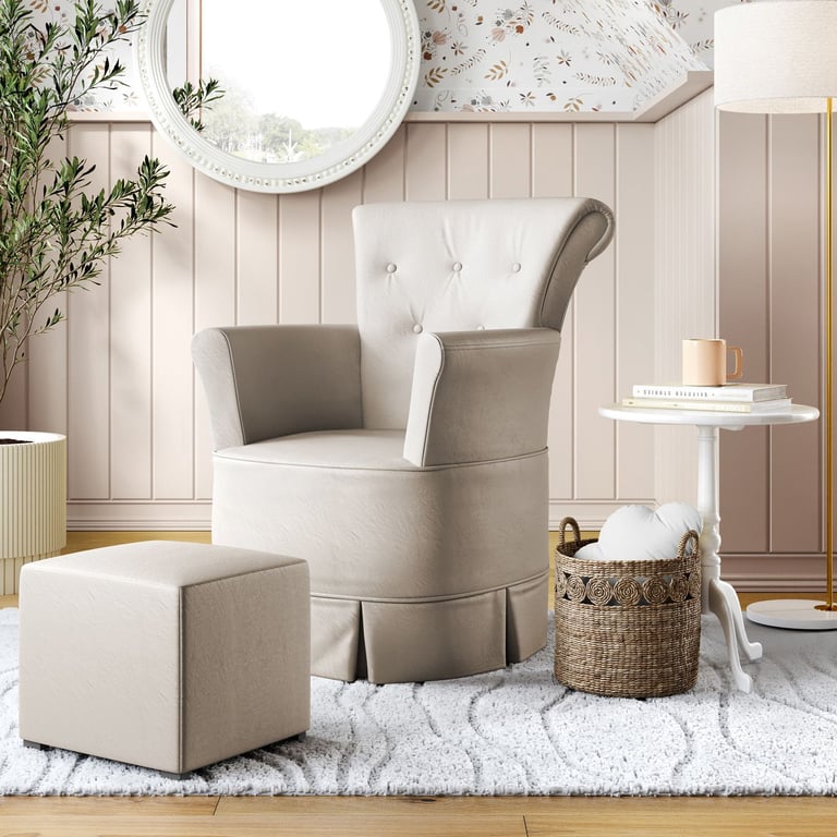 Poltrona Amamentação Bárbara Balanço Creme + Puff