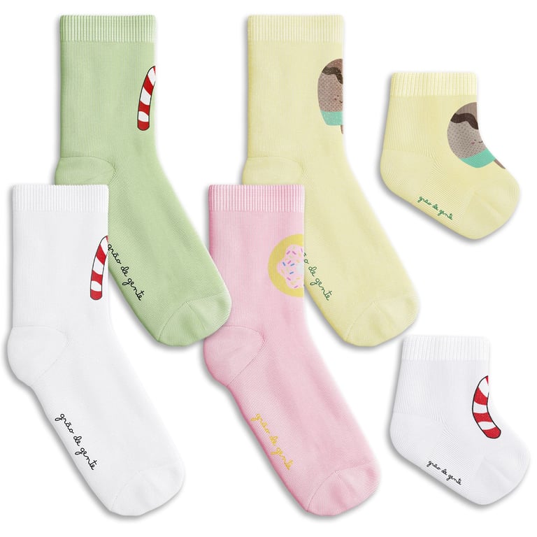 Kit Meia Bebê Família Trocapé Pirulito, Picolé e Donuts Rosa