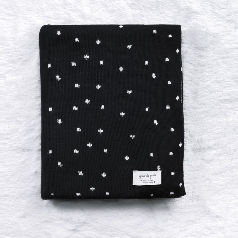 Manta Bebê Tricot Jacquard Poá Dupla Face Preto 80cm