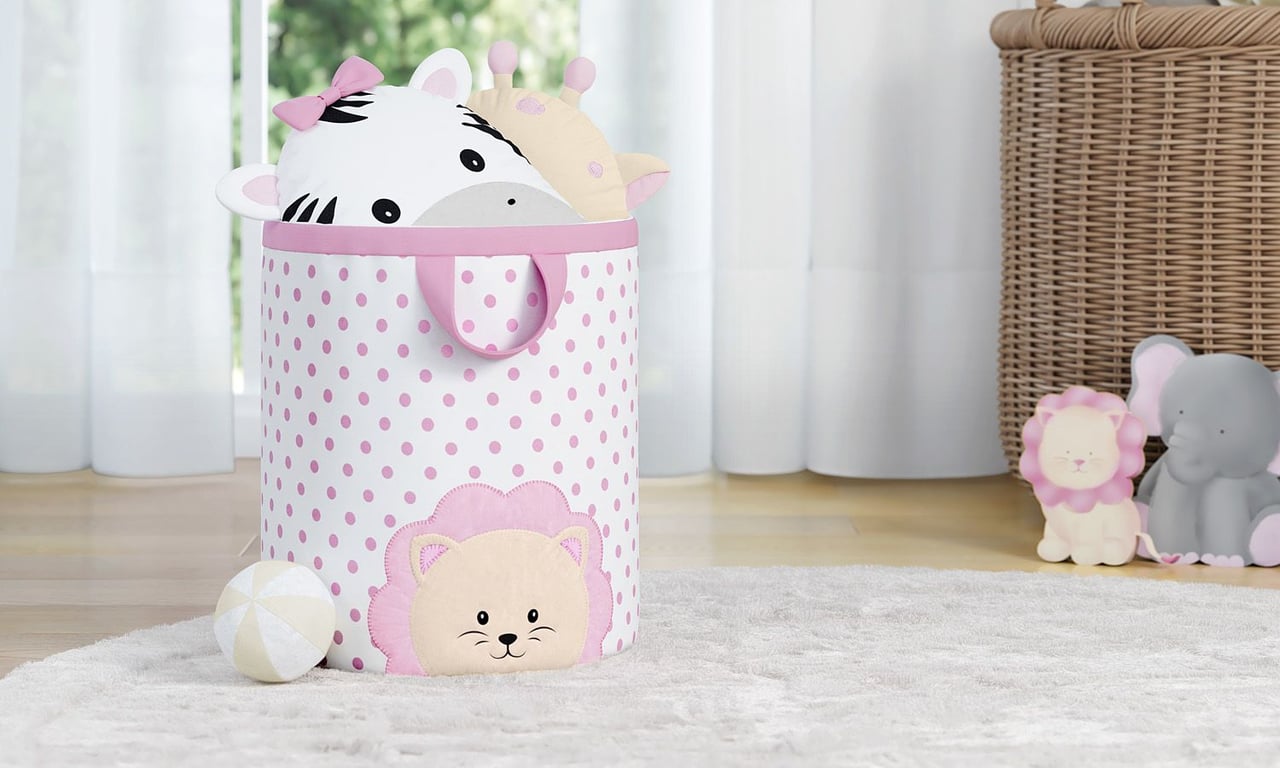 Cesto Organizador para Brinquedos Amiguinha Leoa Rosa 35cm