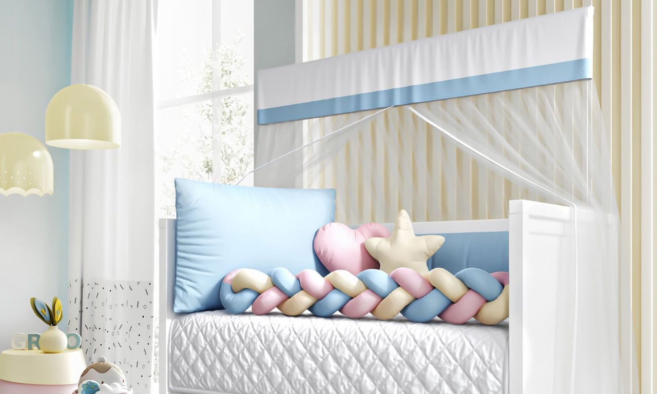 Kit Berço Trança Colorida Azul Claro, Rosa e Amarelo — vista alternativa