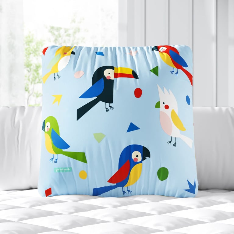 Almofada Quadrada Passarada Colorida Verde 30cm