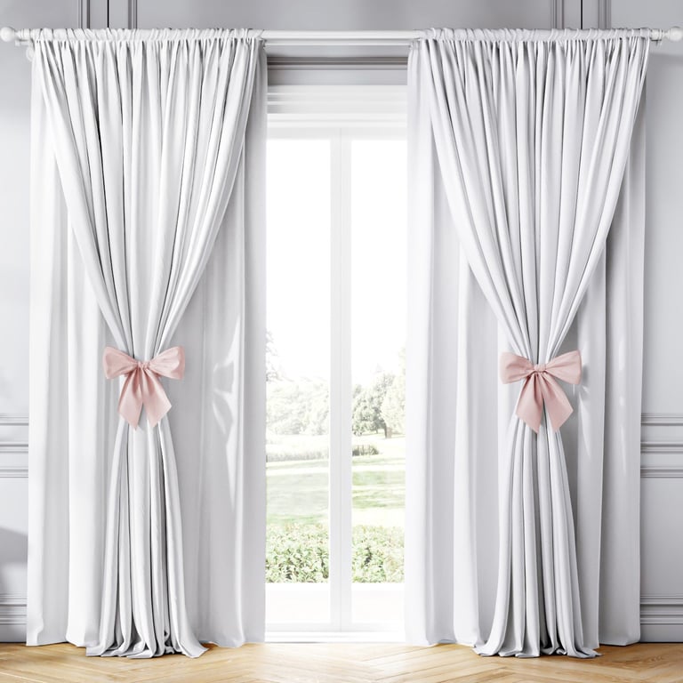 Cortina Clássica com Laços Rosa e Branco