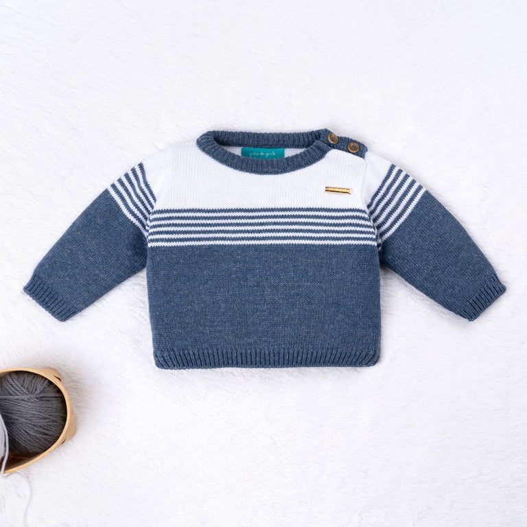 Casaquinho Tricot Listra Azul Jeans