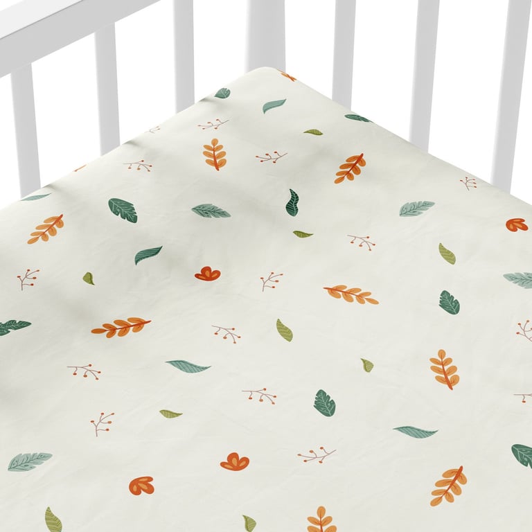 Lençol Berço com Elástico Folhas e Raminhos