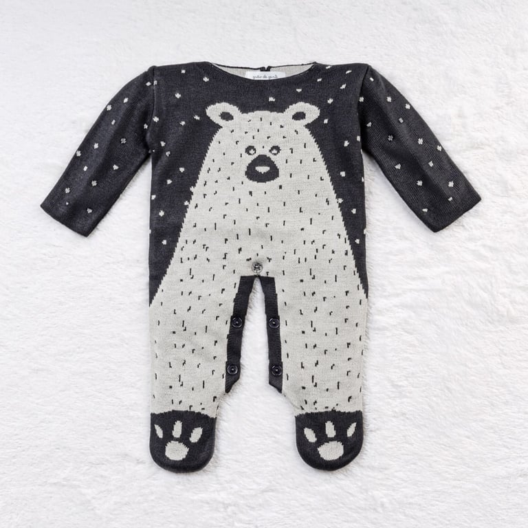 Macacão Tricot Jacquard Urso Nórdico Preto