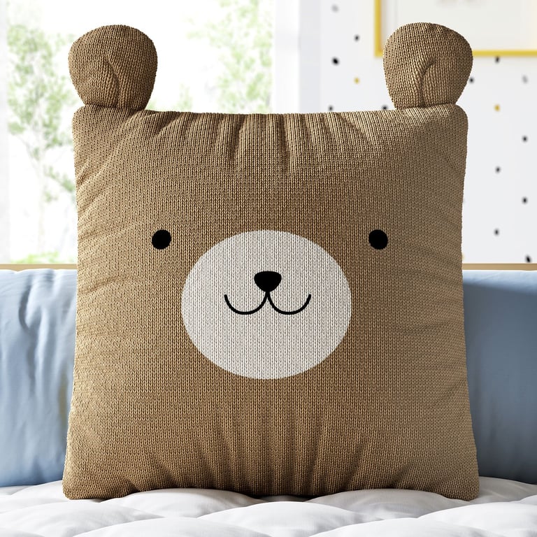 Almofada Quadrada Tricot Urso Marrom 38cm