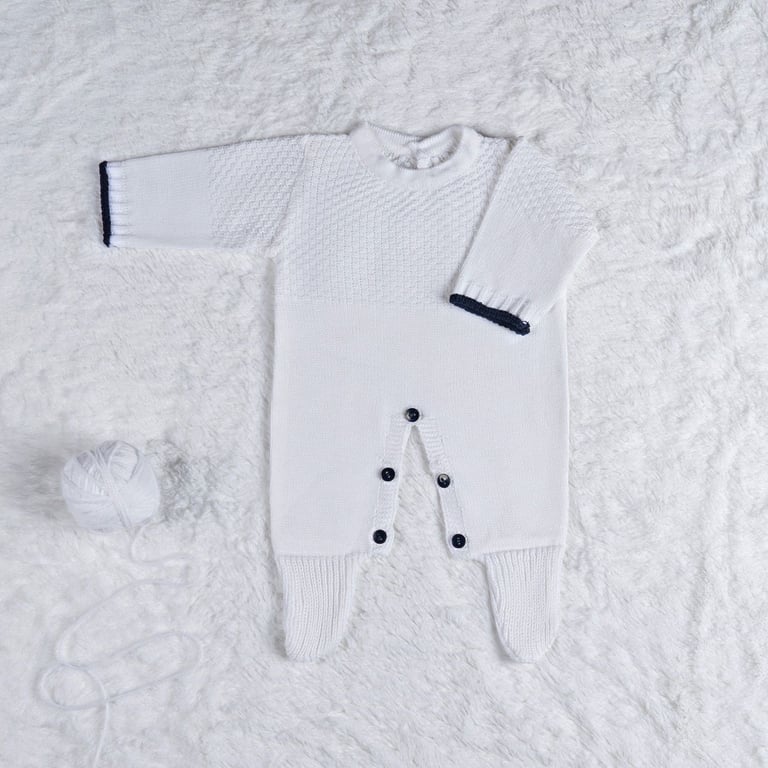Saída Maternidade Tricot Ponto Arroz Branco e Preto 02 Peças