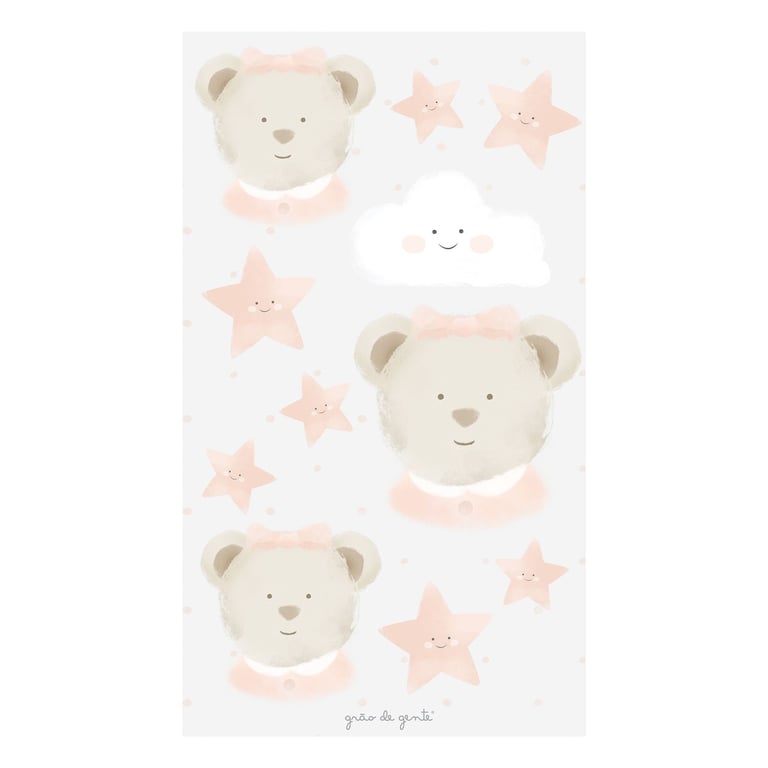 Adesivos de Parede Ursinhas, Nuvens e Estrelas Salmão