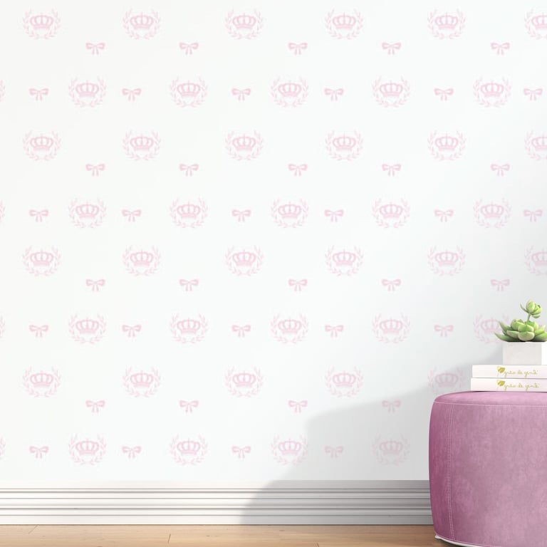 Papel de Parede Realeza Coroa e Laço Rosa 3m