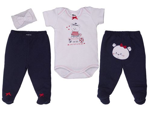 Conjunto Curto Bebê Marinho com Faixa de Cabelo
