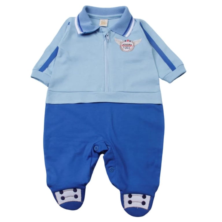 Saída Maternidade Din Don Bordada com Gola Polo Azul Claro