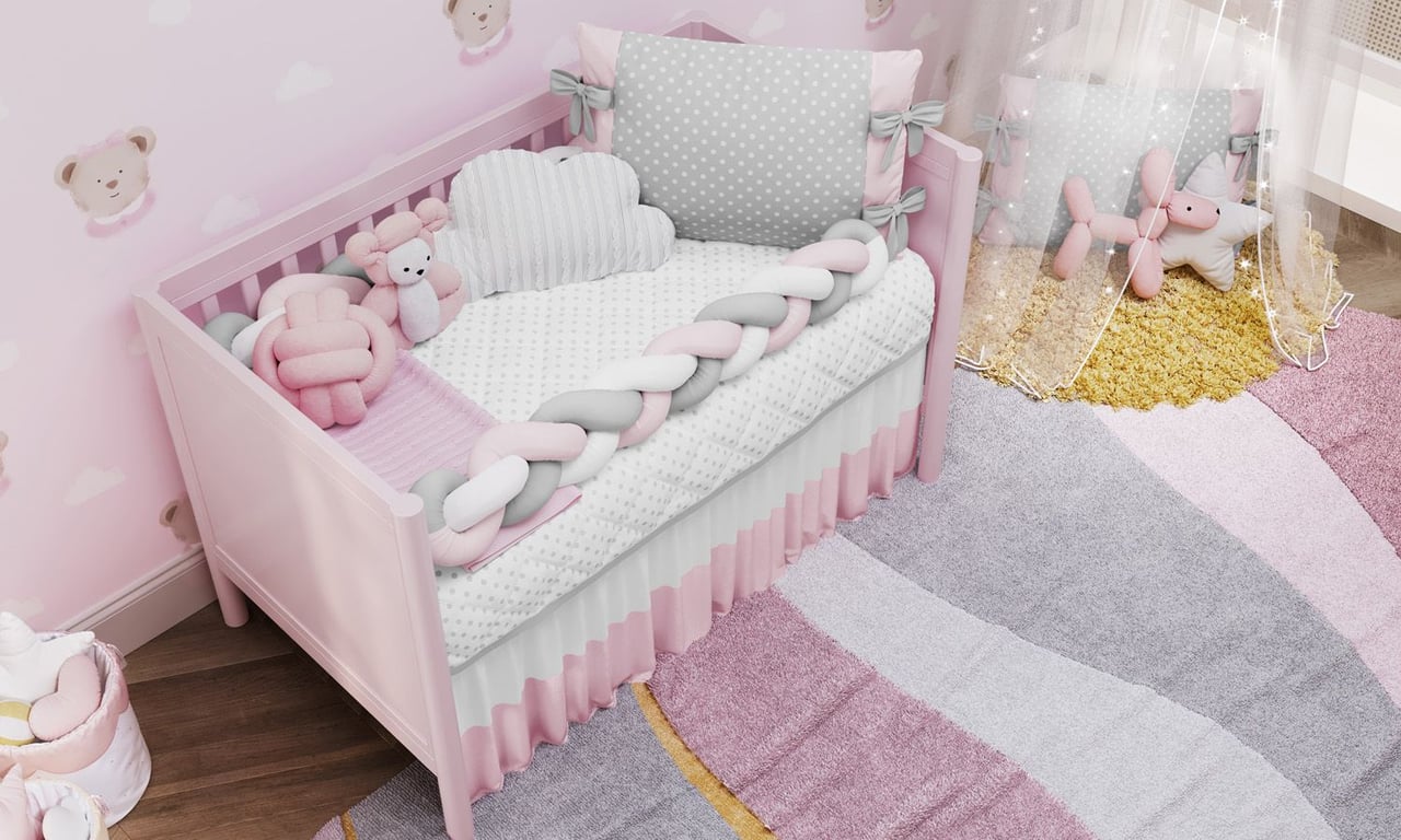 Kit Berço Trança Poá Rosa