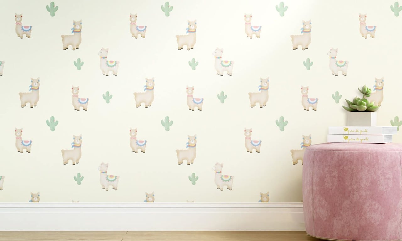 Papel de Parede Amiguinhas Lhamas Bege 3m