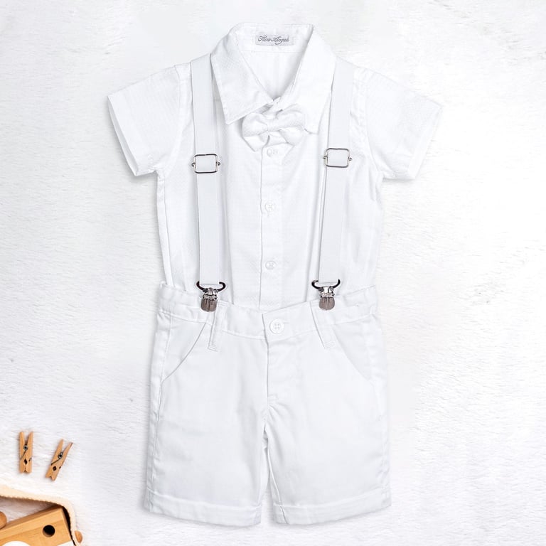 Conjunto Batizado Body e Bermuda com Suspensório