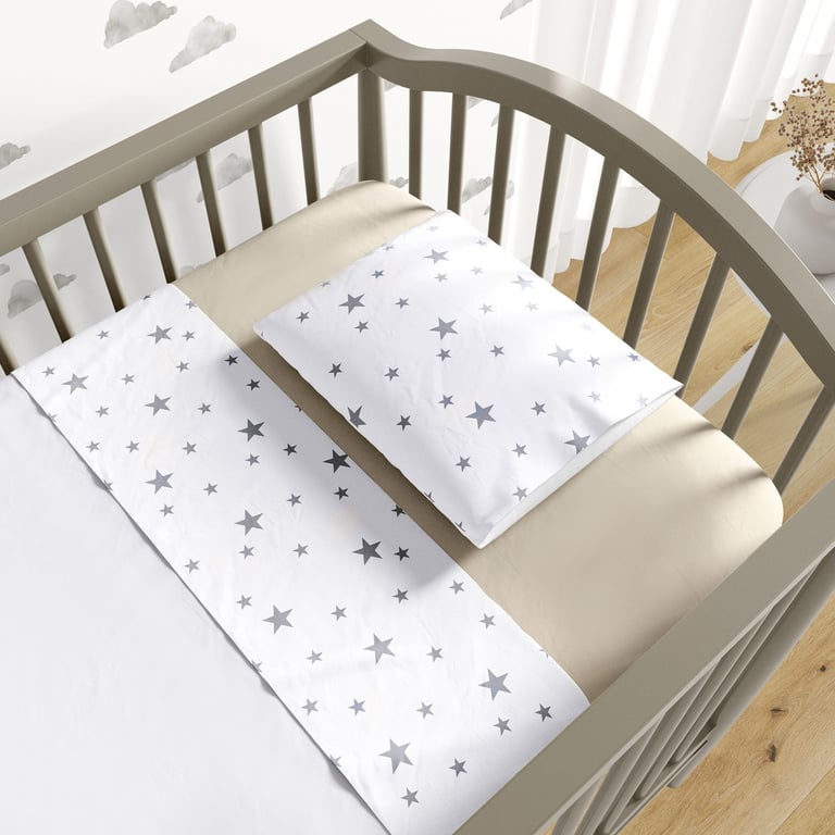 Jogo de Lençol Berço Estrelinhas Cinza e Bege 3 peças — vista alternativa