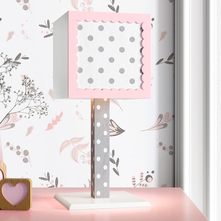 Abajur Poá Rosa e Cinza