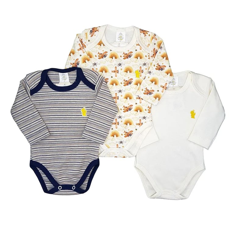 Kit Body Manga Longa Presente de Anjo Colorido 3 Peças