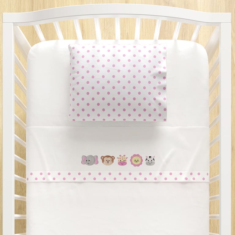 Jogo de Lençol Berço Bordado Amiguinhos Safári 3 peças