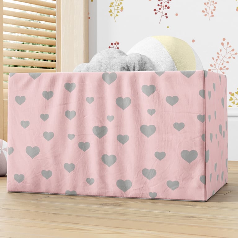 Cesto Organizador para Brinquedos Retangular Corações Rosa 25cm