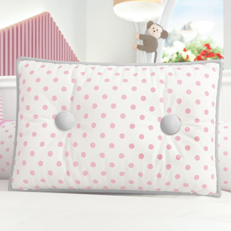 Almofada Retangular Poá com Botões Rosa 43cm