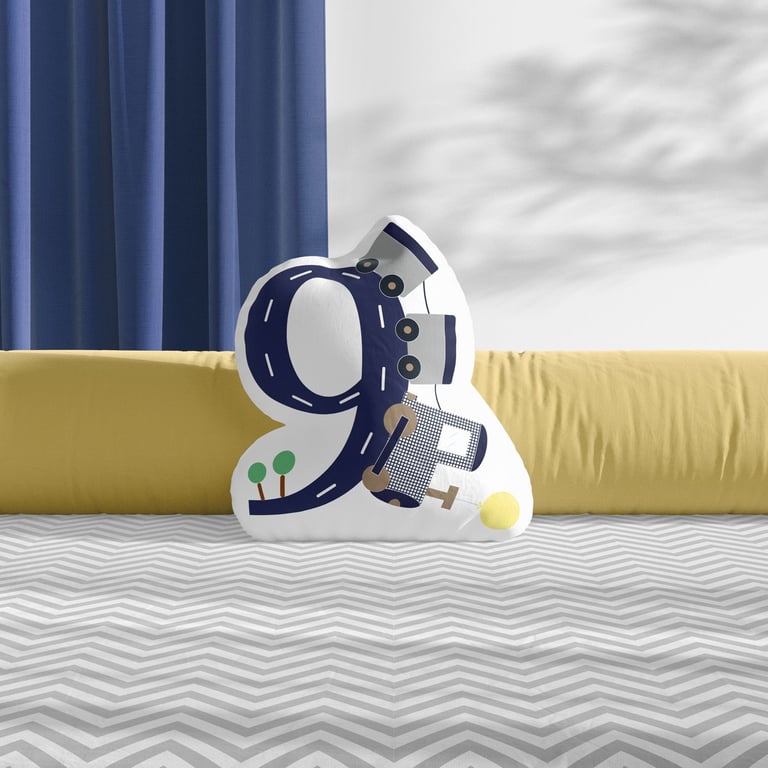 Almofada Mesversário 9 Meses Carrinhos Azul Marinho 22,5cm — imagem 1 de 3