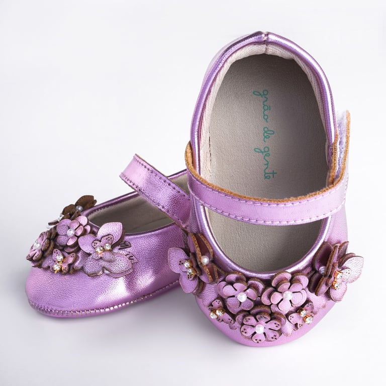 Sapatilha de Bebê Flores Primavera Strass e Pérola Rosé Tam 14