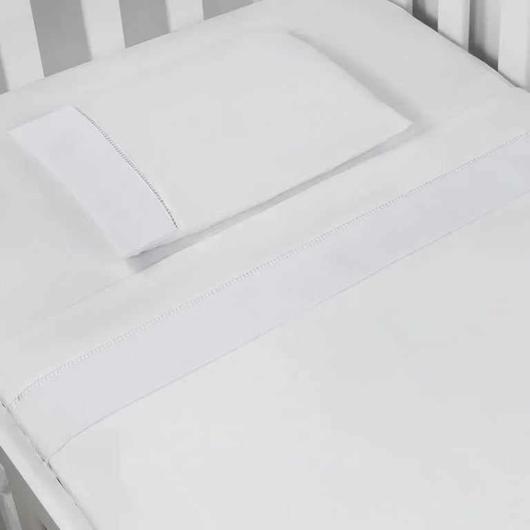 Jogo de Lençol Berço Branco com Barra Branca