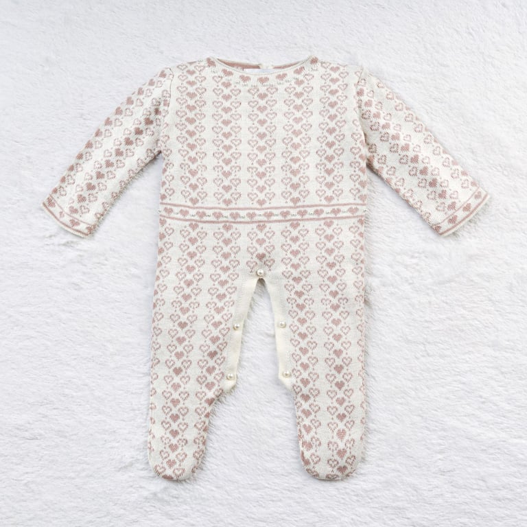 Saída Maternidade Tricot Mademoiselle Coração Nude e Azul Marinho 02 Peças