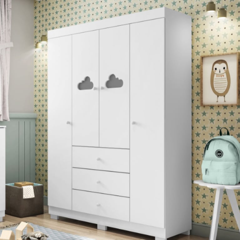 Guarda Roupa Infantil Branco 4 Portas Ane