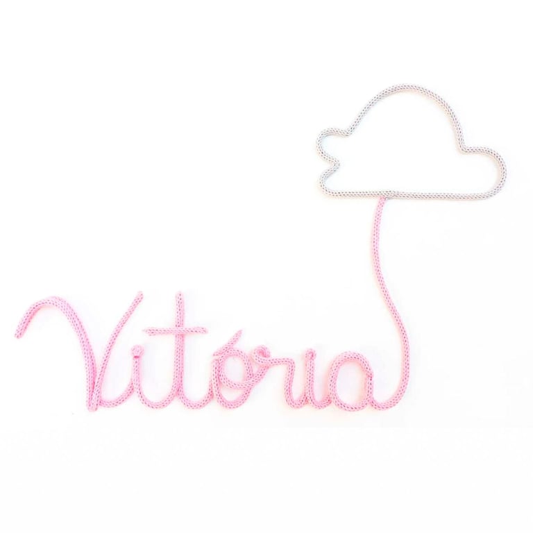 Nome Tricotin Personalizado Nuvem Cinza e Rosa (até 6 letras)