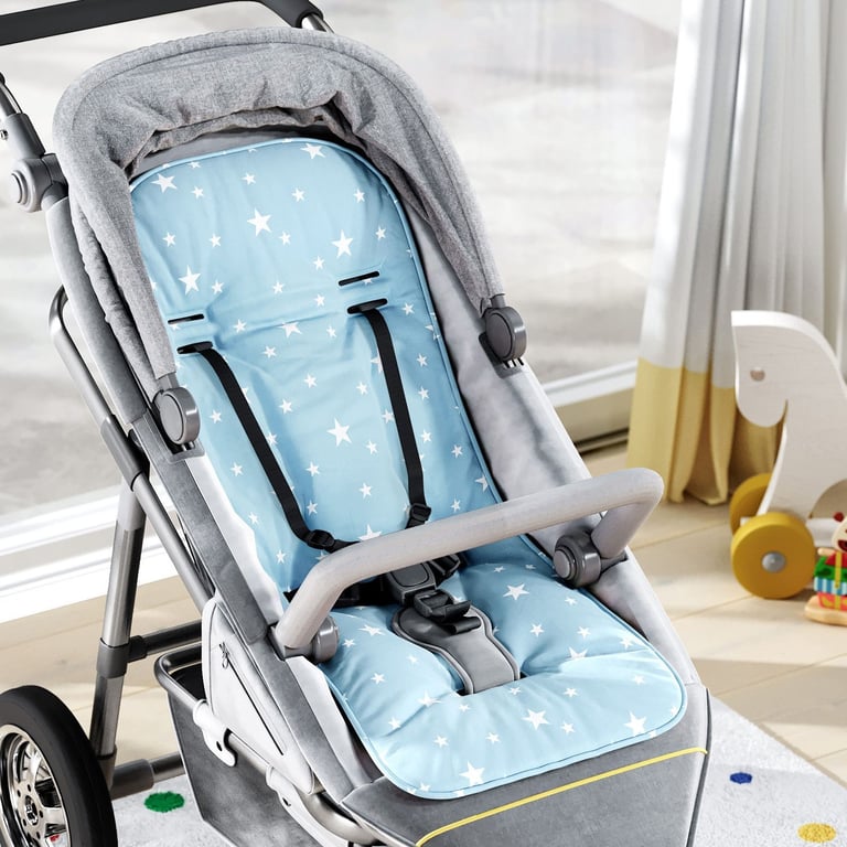Capa de Carrinho com Protetor de Cinto Estrelinhas Azul e Branco