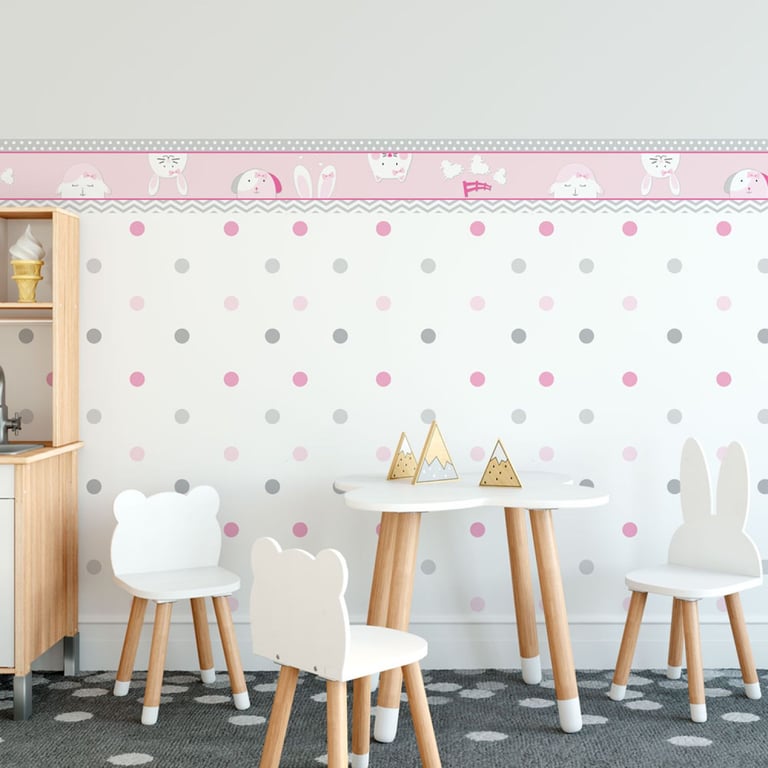 Papel Meia Parede Poá Amiguinhas Rosa 1,5m