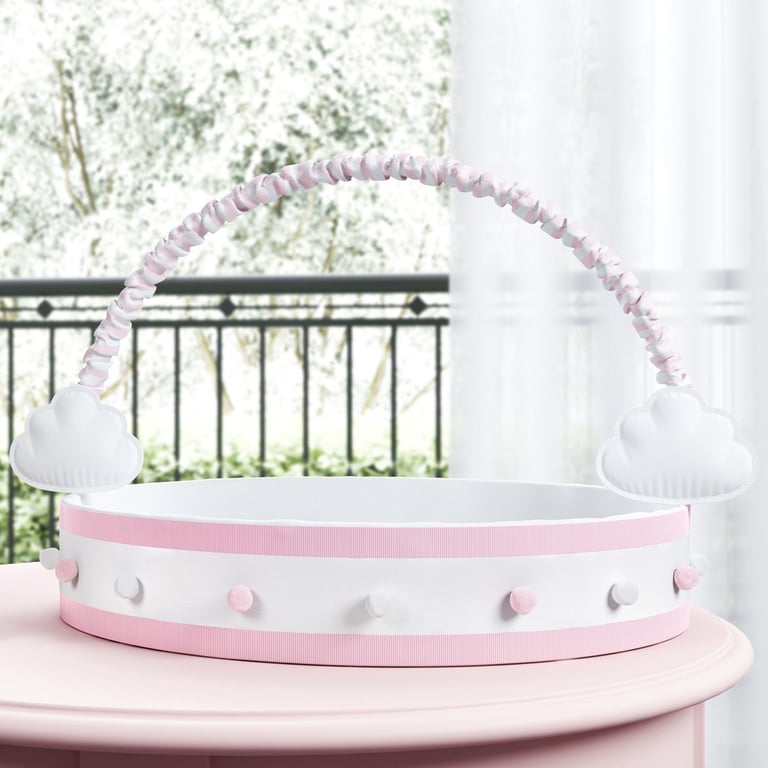 Cesta Nuvem de Algodão com Pompons Cinza